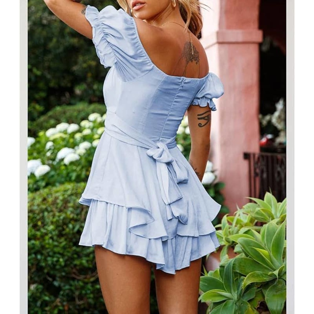 Blue Chic Chiffon Mini Ruffle Dress - Size Small - Picture 3 of 8